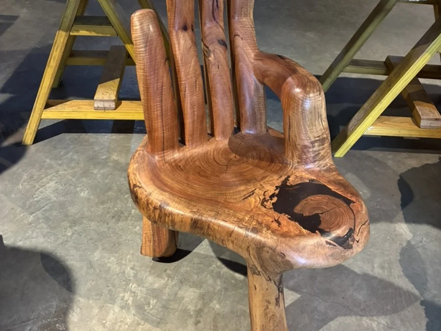 Handmade timber chair with natural edge detail